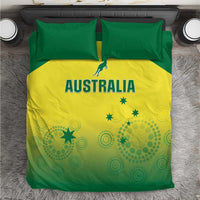Green and yellow bedding set with AUSTRALIA text, stars, and kangaroo logo