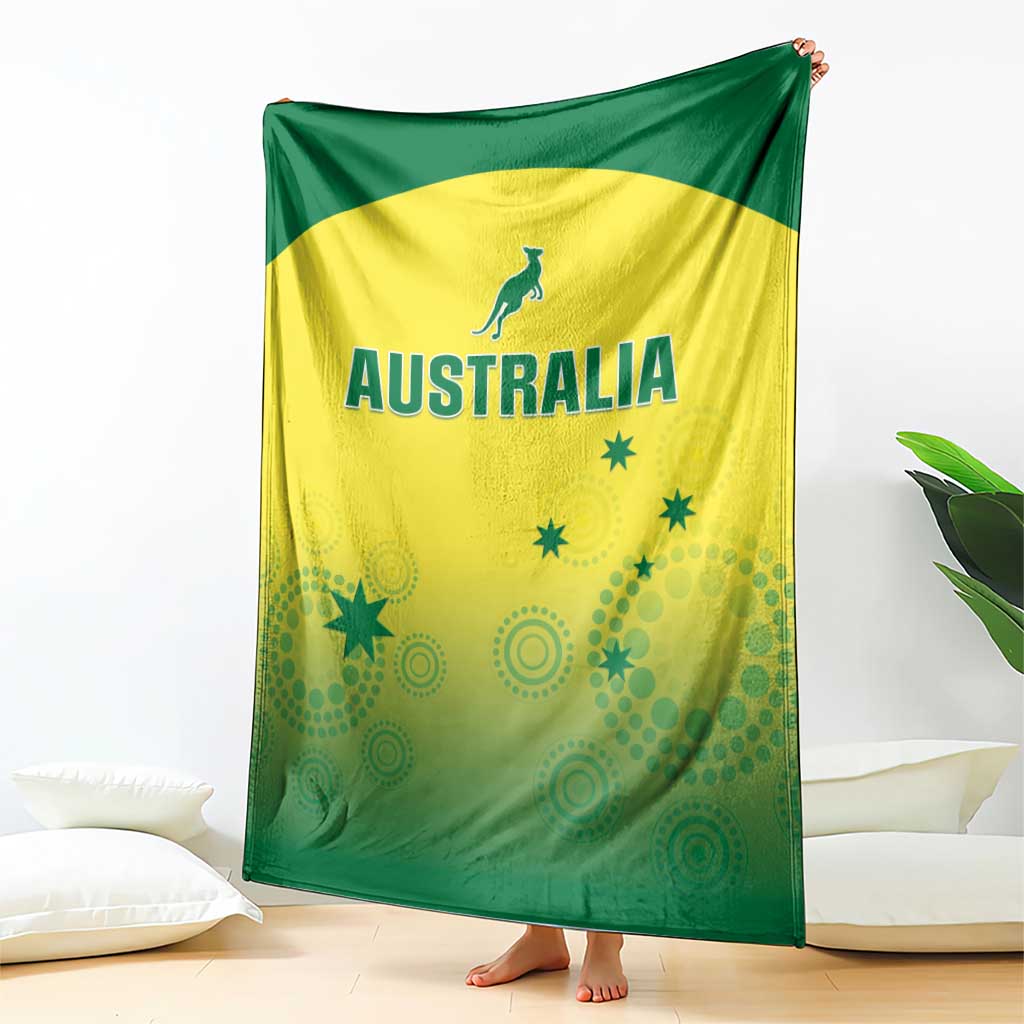Custom Australia cricket blanket, green-and-yellow design with kangaroo icon and Australia lettering