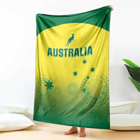 Custom Australia cricket blanket, green-and-yellow design with kangaroo icon and Australia lettering