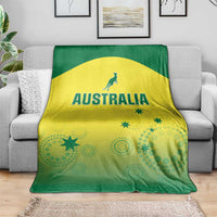 Custom Australia cricket blanket with green-and-yellow gradient, kangaroo and Australia logo on couch