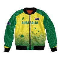 Yellow and green bomber jacket with full-zip and Australia front graphic, ribbed cuffs