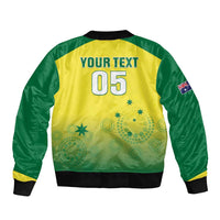 Yellow and green bomber jacket back graphic 'YOUR TEXT 05', ribbed collar and cuffs