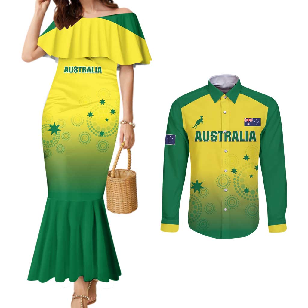 Custom Australia Cricket Couples Matching Mermaid Dress and Long Sleeve Button Shirt Go Champions Aussies