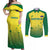 Custom Australia Cricket Couples Matching Off Shoulder Maxi Dress and Long Sleeve Button Shirt Go Champions Aussies LT05 - Wonder Print Shop