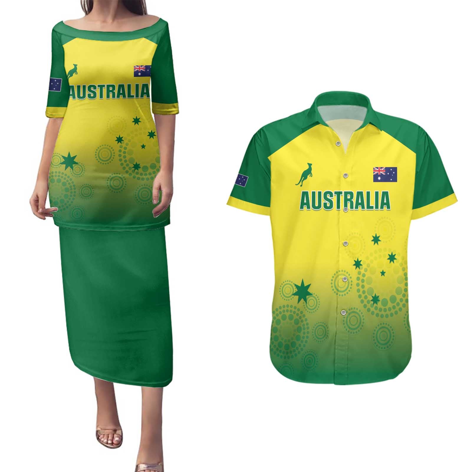 Custom Australia Cricket Couples Matching Puletasi and Hawaiian Shirt Go Champions Aussies LT05 - Wonder Print Shop