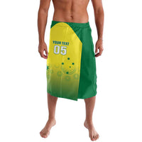 Custom cricket lavalava with green wrap style and yellow side panel, “05” print