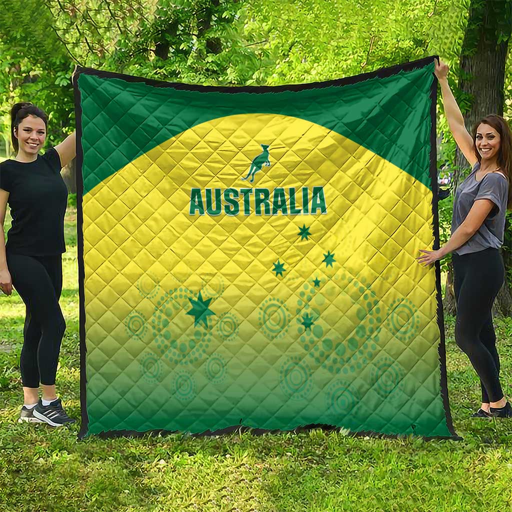 Australia cricket quilt blanket, green and yellow with 'AUSTRALIA' logo and stars