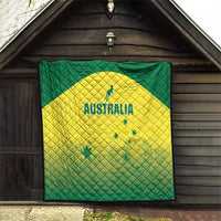 Australia cricket quilt blanket, green and yellow with 'AUSTRALIA' and star accents