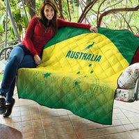 Australia cricket quilt blanket, green and yellow design with 'AUSTRALIA' center logo