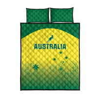 Yellow and green quilt bed set with Australia print and two green pillowcases