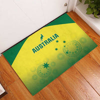Australia rubber doormat in green and yellow with AUSTRALIA lettering, stars and kangaroo