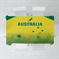 Australia-themed green and yellow cricket tablecloth with kangaroo and star graphic