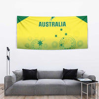 Australia flag wall tapestry in green and yellow with kangaroo icon, “AUSTRALIA” and stars