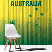 Green and yellow Australia flag curtain fabric with large AUSTRALIA text and stars