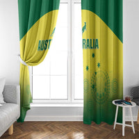 Green and yellow Australia flag window curtains with kangaroo icon and star symbols