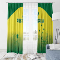 Australia flag print window curtains in green and yellow with stars and dotted motif