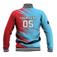 Unisex baseball jacket back with red and light-blue digital design, Your Text 05