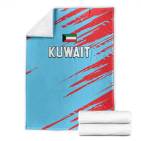 Kuwait cricket blanket with red stripe pattern and Kuwait logo on light blue