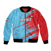 Unisex cricket bomber jacket, red and light blue full-zip with KUWAIT graphic