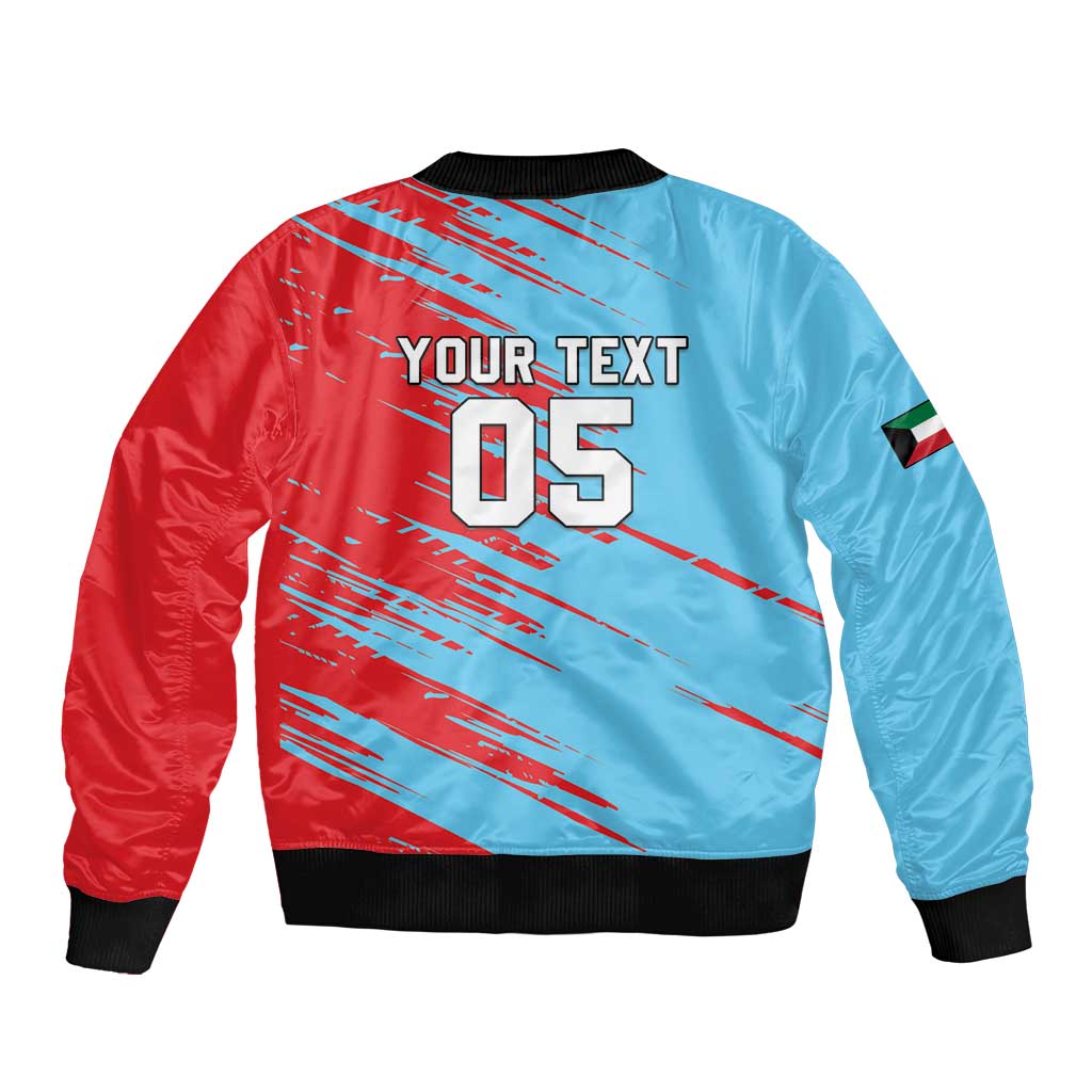 Unisex cricket bomber jacket, red and light blue with back graphic YOUR TEXT 05