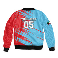 Unisex cricket bomber jacket, red and light blue with back graphic YOUR TEXT 05