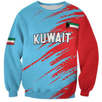 Blue and red crewneck sweatshirt with Kuwait graphic on front