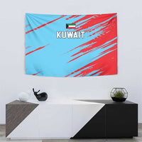 Blue and red Kuwait cricket tapestry with Kuwait logo and text, rectangle hanging