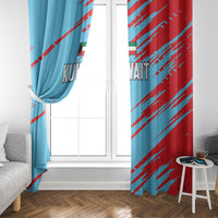 Kuwait cricket window curtain pair with blue panel and red side panel pattern