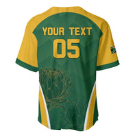 Green cricket baseball jersey back with yellow sleeves, 'YOUR TEXT 05' and flag