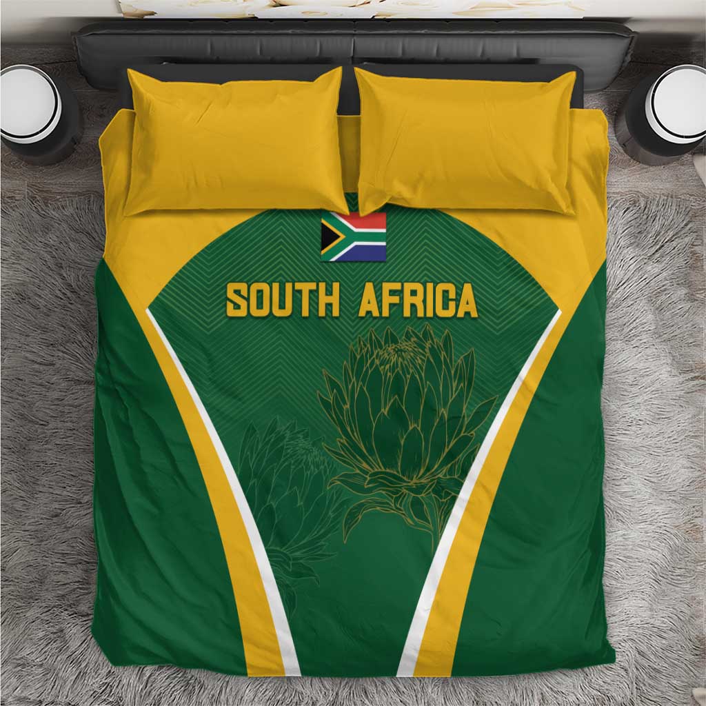 South Africa cricket bedding set with green and yellow duvet and two matching pillows