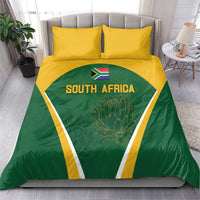 Green and yellow South Africa bedding set with duvet featuring flag and Protea front design