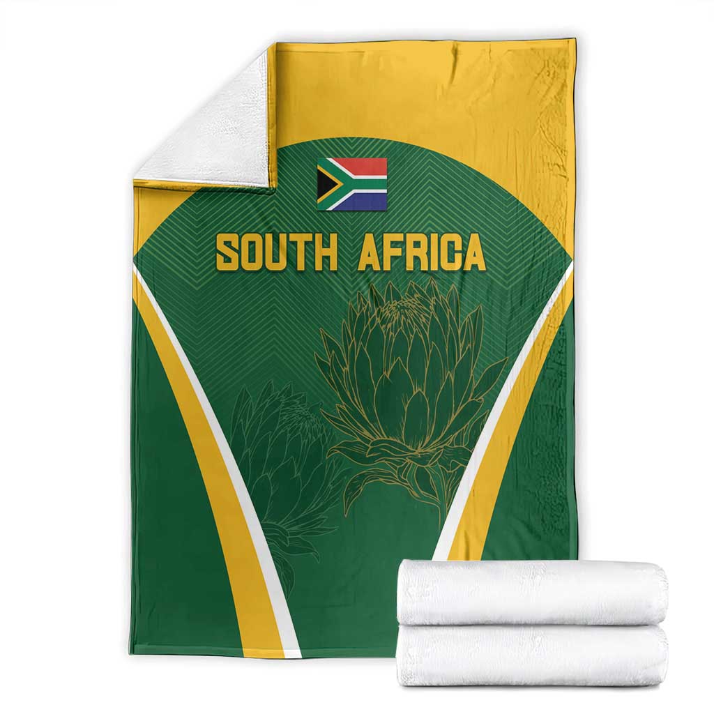 South Africa cricket blanket folded, green shield with gold top and white border stripe