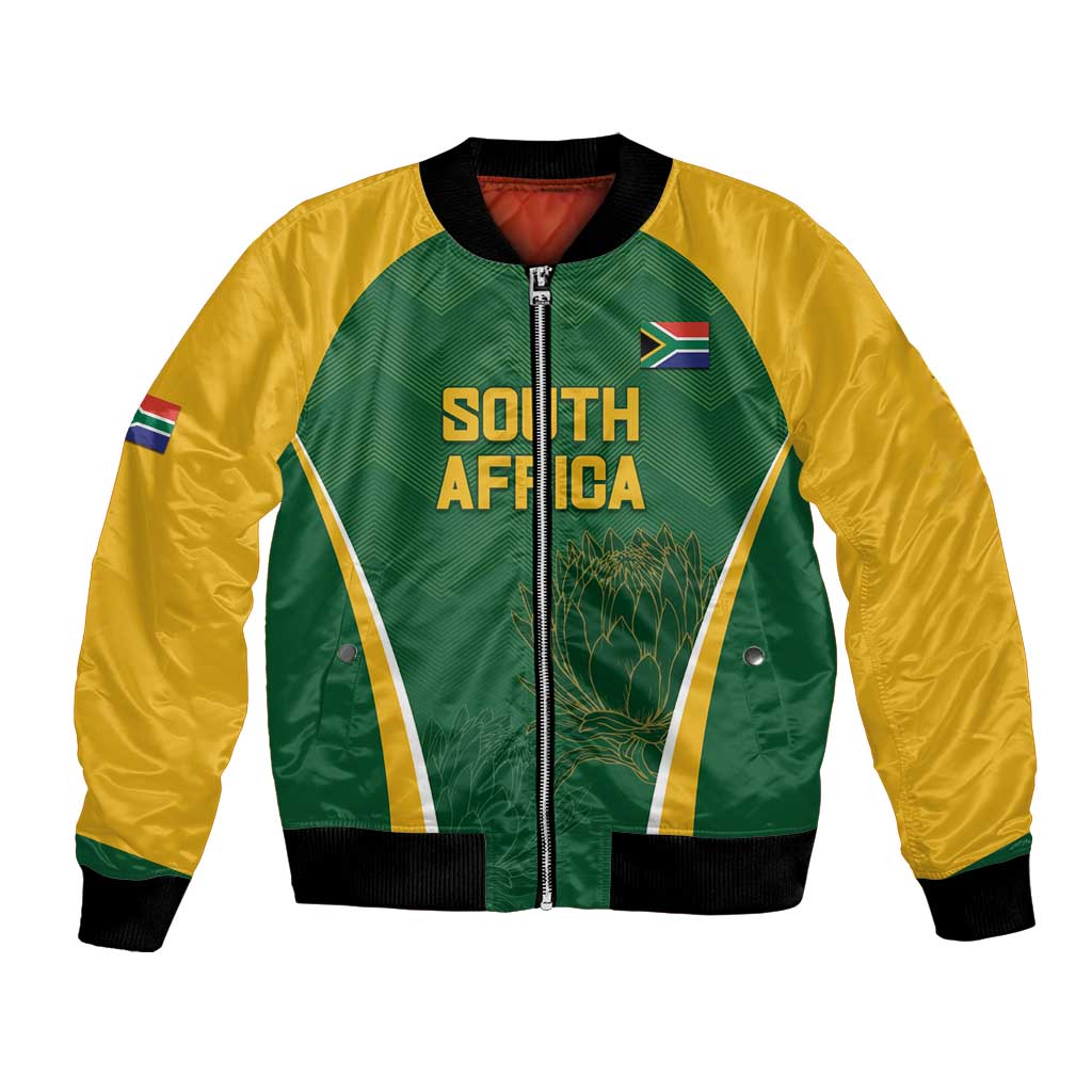 Custom South Africa Cricket Bomber Jacket Go Champions Protea Pattern LT05 - Wonder Print Shop