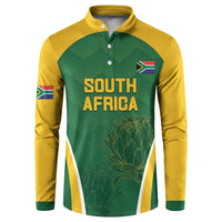 Green and yellow South Africa cricket button sweatshirt with flag and protea pattern