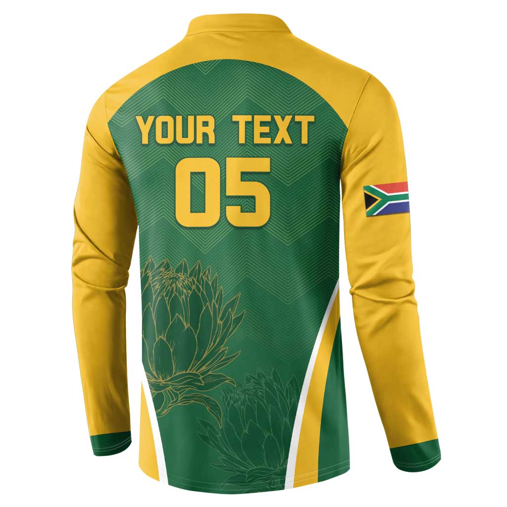 Green and yellow cricket button sweatshirt back with "YOUR TEXT 05" print and flag