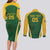 Custom South Africa Cricket Couples Matching Long Sleeve Bodycon Dress and Long Sleeve Button Shirt Go Champions Protea Pattern LT05 - Wonder Print Shop