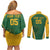 Custom South Africa Cricket Couples Matching Off Shoulder Short Dress and Long Sleeve Button Shirt Go Champions Protea Pattern LT05 - Wonder Print Shop