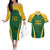 Custom South Africa Cricket Couples Matching Off The Shoulder Long Sleeve Dress and Hawaiian Shirt Go Champions Protea Pattern LT05 - Wonder Print Shop