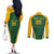 Custom South Africa Cricket Couples Matching Off The Shoulder Long Sleeve Dress and Long Sleeve Button Shirt Go Champions Protea Pattern