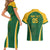 Custom South Africa Cricket Couples Matching Short Sleeve Bodycon Dress and Hawaiian Shirt Go Champions Protea Pattern LT05 - Wonder Print Shop