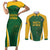 Custom South Africa Cricket Couples Matching Short Sleeve Bodycon Dress and Long Sleeve Button Shirt Go Champions Protea Pattern LT05 - Wonder Print Shop