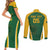 Custom South Africa Cricket Couples Matching Short Sleeve Bodycon Dress and Long Sleeve Button Shirt Go Champions Protea Pattern LT05 - Wonder Print Shop