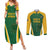 Custom South Africa Cricket Couples Matching Summer Maxi Dress and Long Sleeve Button Shirt Go Champions Protea Pattern LT05 - Wonder Print Shop