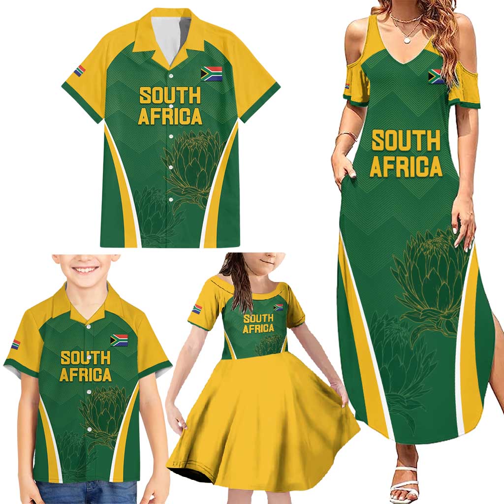 Custom South Africa Cricket Family Matching Summer Maxi Dress and Hawaiian Shirt Go Champions Protea Pattern LT05 - Wonder Print Shop