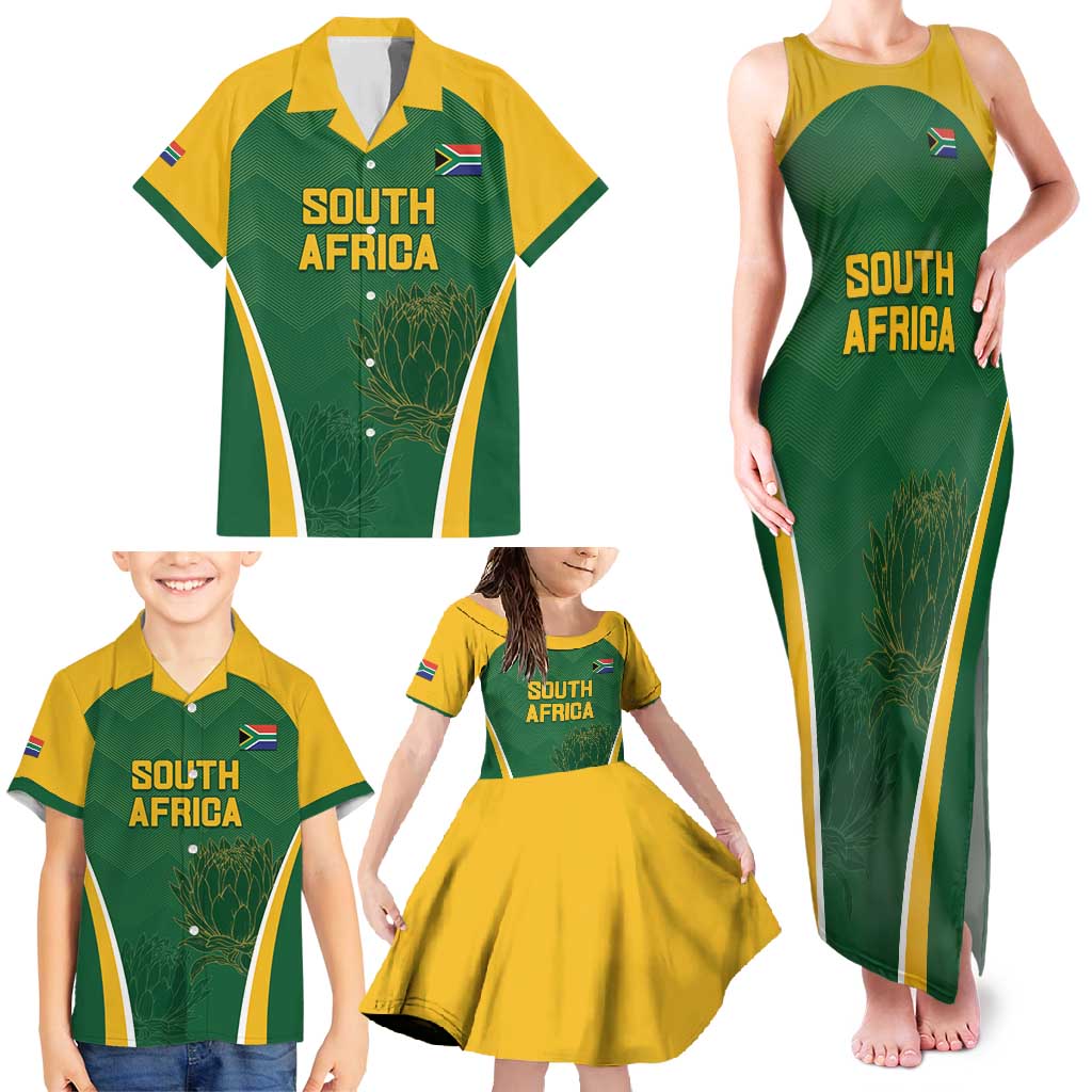 Custom South Africa Cricket Family Matching Tank Maxi Dress and Hawaiian Shirt Go Champions Protea Pattern LT05 - Wonder Print Shop