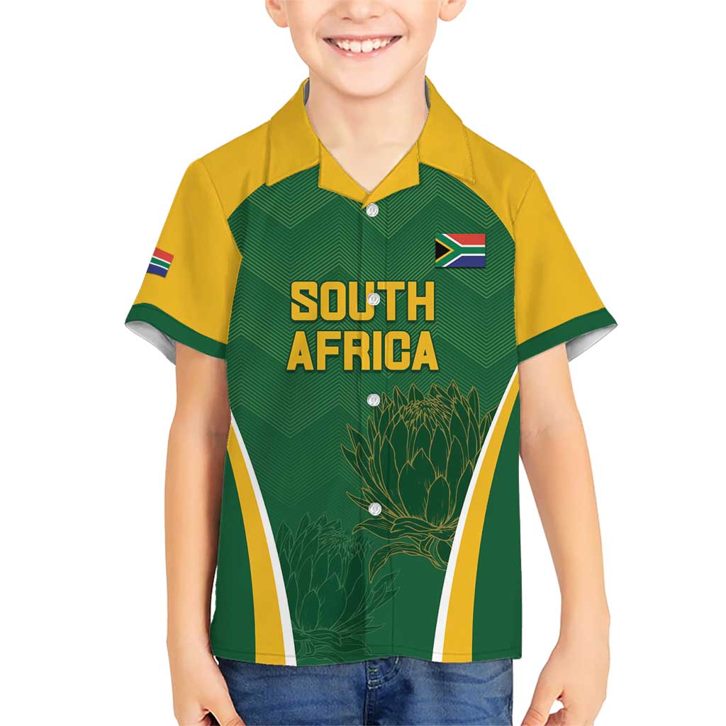 Custom South Africa Cricket Kid Hawaiian Shirt Go Champions Protea Pattern LT05 - Wonder Print Shop