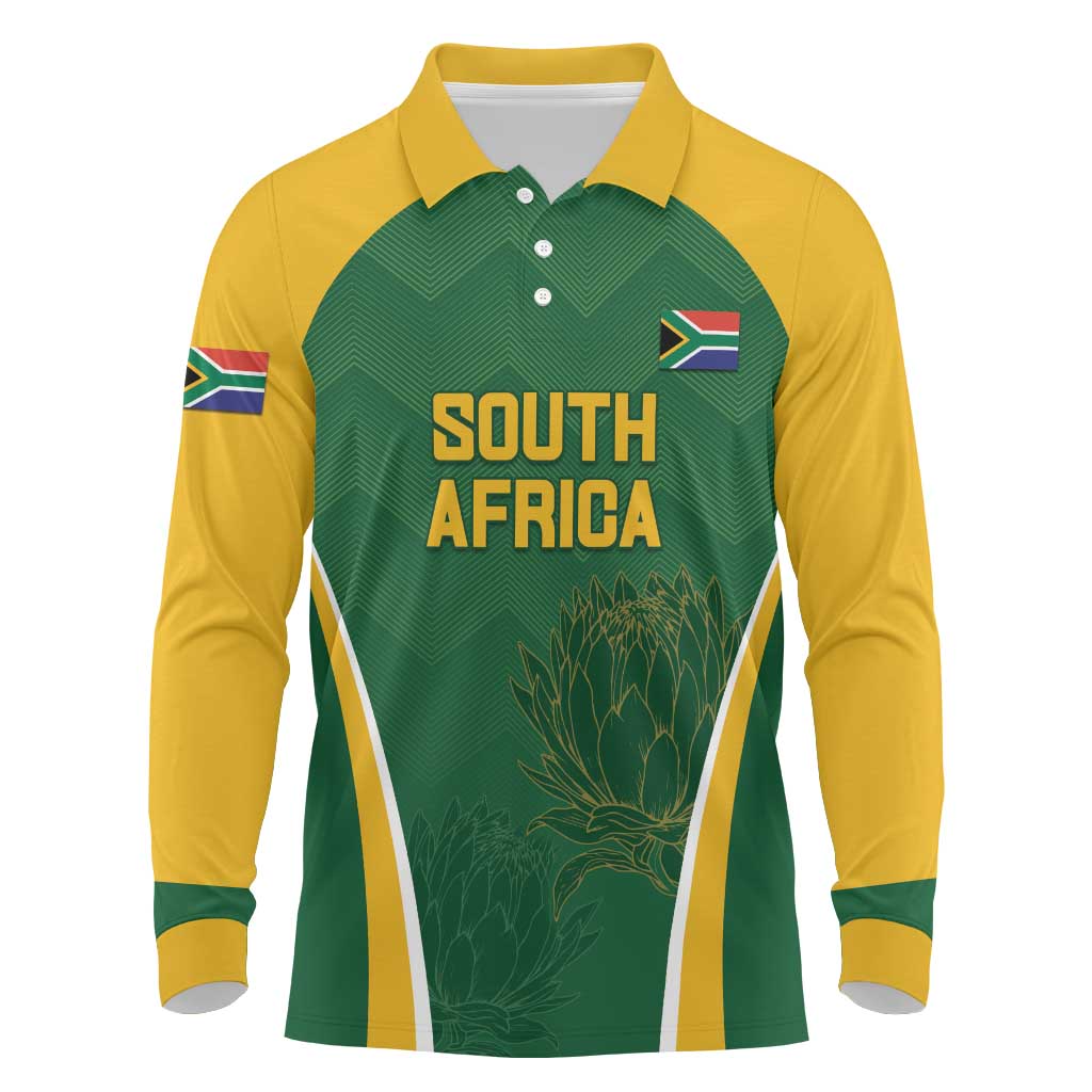 Custom South Africa Cricket Long Sleeve Polo Shirt Go Champions Protea Pattern LT05 - Wonder Print Shop