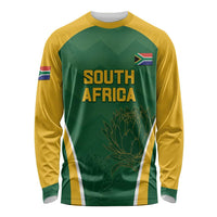 Green and yellow cricket long-sleeve shirt with South Africa graphic and flag badge