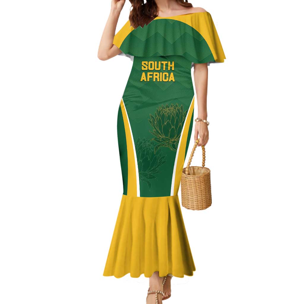 Custom South Africa Cricket Mermaid Dress Go Champions Protea Pattern LT05 - Wonder Print Shop