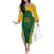 Custom South Africa Cricket Off The Shoulder Long Sleeve Dress Go Champions Protea Pattern LT05 - Wonder Print Shop